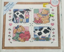 Stitchables 72125 Country Foursome 10x8 Sealed Counted Cross Stitch Kit Cow Bear - £12.64 GBP