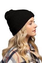 NioBe Clothing Soft Solid Slouchy Knit Wide Wale Beanie One Size (Black) - £12.74 GBP