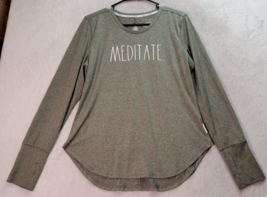 Rae Dunn Blouse Top Womens Size Large Green Gray Meditate Long Sleeve Round Neck - £13.94 GBP