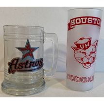 Houston Cougars Frosted Glass &amp; Houston Astros Clear Glass Mug. NCAA / MLB - $35.50