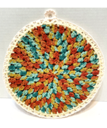 Vintage Handmade Crocheted Trivet Hot Pad Cork Inside Hanging 10&quot; - £10.66 GBP