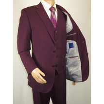 Men BERRAGAMO 3pc Suit Vested Plain front Pants Side Vents Formal A6732 Burgundy image 7