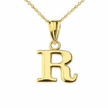 14k Solid Yellow Gold Small Mini Initial Letter R Pendant Necklace - £75.48 GBP+