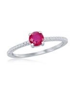 Silver 5mm Glass Filled Ruby 0.76ct &amp; White Topaz 0.12ct Solitaire Ring - £44.89 GBP