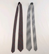Express Silk Ties 100% Red Gray Striped &amp; Black White Gingham Lot (2) Men’s - $18.99