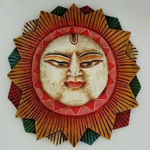 Nepalese Wooden Sun Mask Wall Hanging 15&quot; - Nepal - £112.05 GBP
