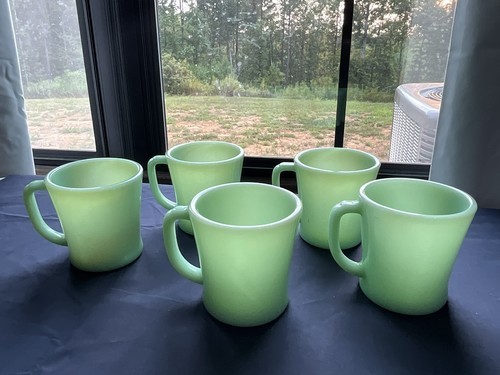 5 Vintage Fire King Green Jadeite D Handle Mugs Cups~Anchor Hocking - $115.00