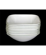 8 Corelle Green Rimmed 6-1/4&quot; Square Cereal / Serving Bowls - $53.49 CAD
