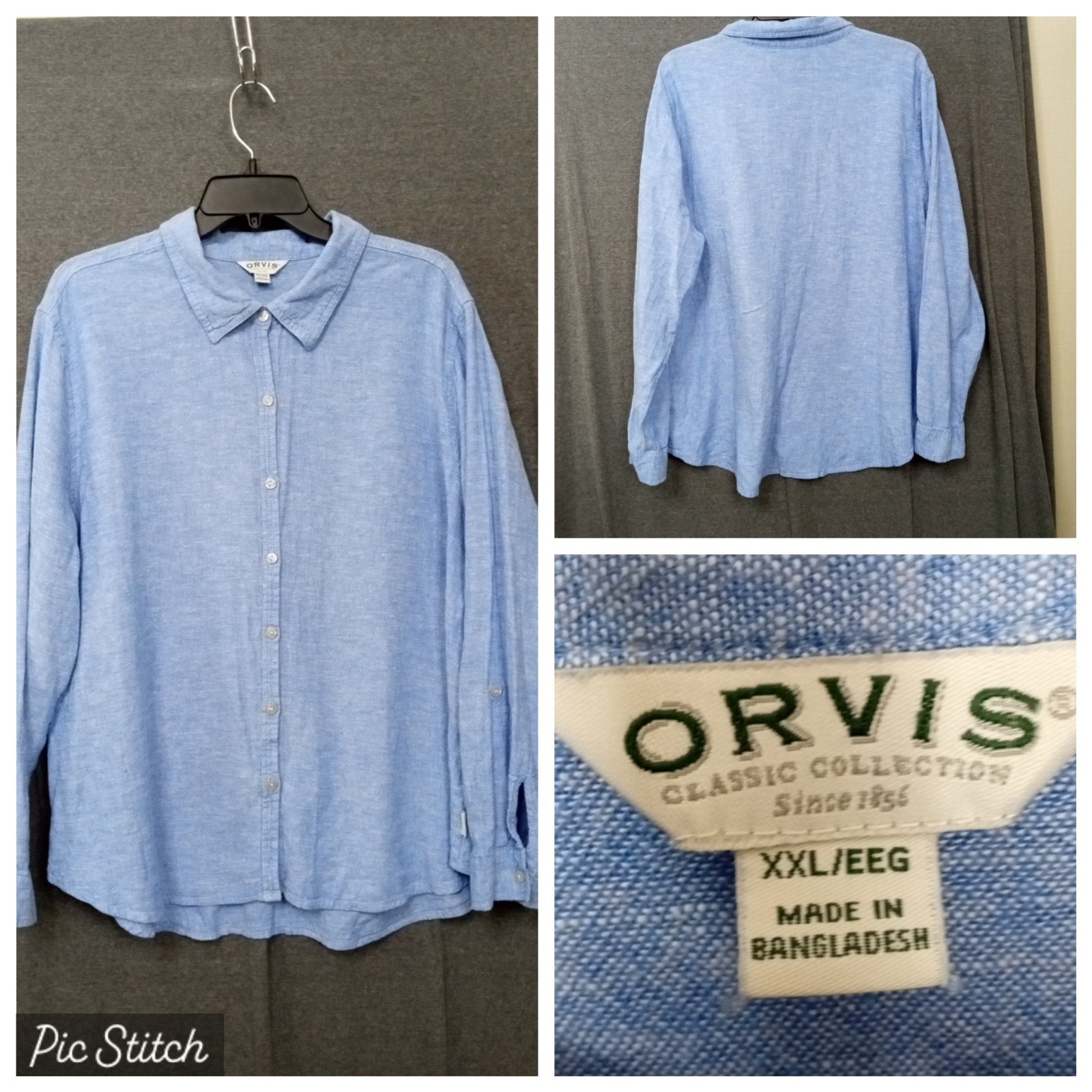 Orvis Women Shirt Blouse Top (XL) Extra Large Blue Linen Rayon Blend But... - £15.33 GBP