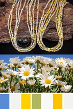 long boho friendship bracelets/necklaces, artisan seed bead mix, yellow, white - £30.44 GBP