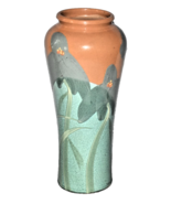 Studio Pottery Vase Peach &amp; Green Flowers Signed Chopmark Rookwood Style... - $100.00
