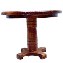 Vintage Shackman Dollhouse Miniature Pedestal Table Wood with Foil Label - £15.68 GBP