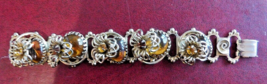 VINTAGE Amber Cabochon Gold Tone Book Chain Link Bracelet Elaborate Sett... - £78.62 GBP