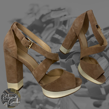 Michael Kors Womens Dark Khaki Suede Peep Toe High Heels Platform Sandal... - £71.94 GBP