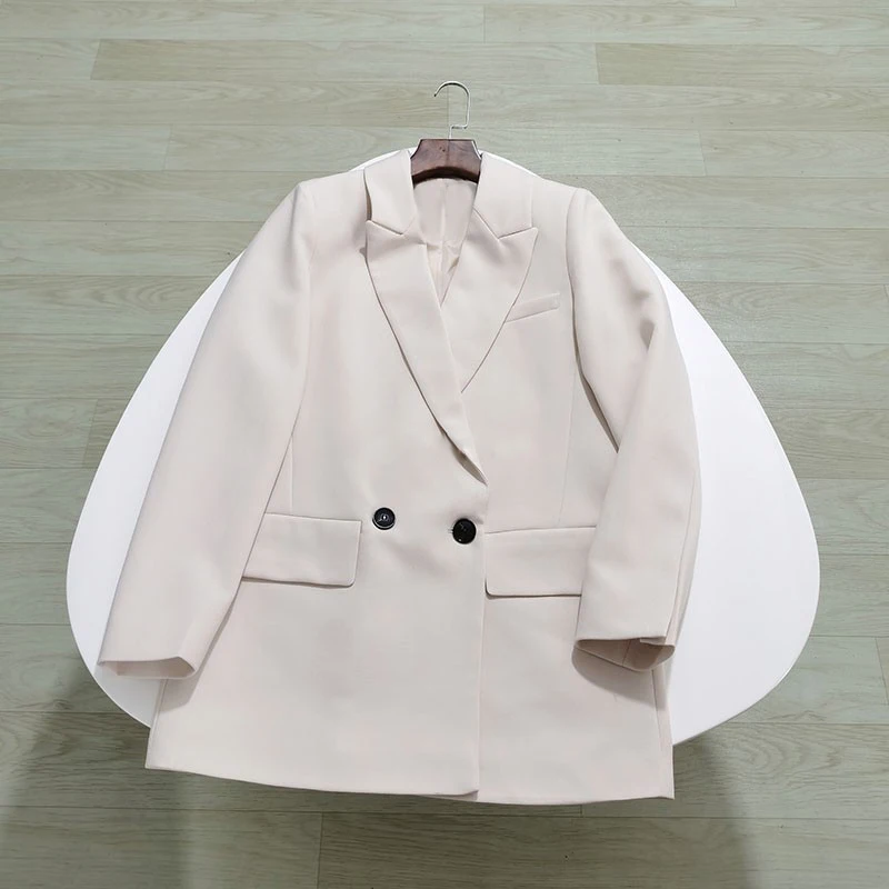 Garaouy  Autumn Women  Chic Pink Solid Casual Blazer Jacket Office Lady Pockets  - £196.76 GBP