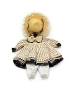Doll Dress Kit Hat Pants and Dress Cotton Beige and Blue Straw Hat Vintage - £15.90 GBP