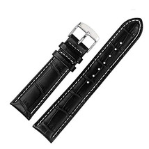 24mm Genuine Leather Watch Band Strap Fits Black With White Stich Deploy... - £11.92 GBP