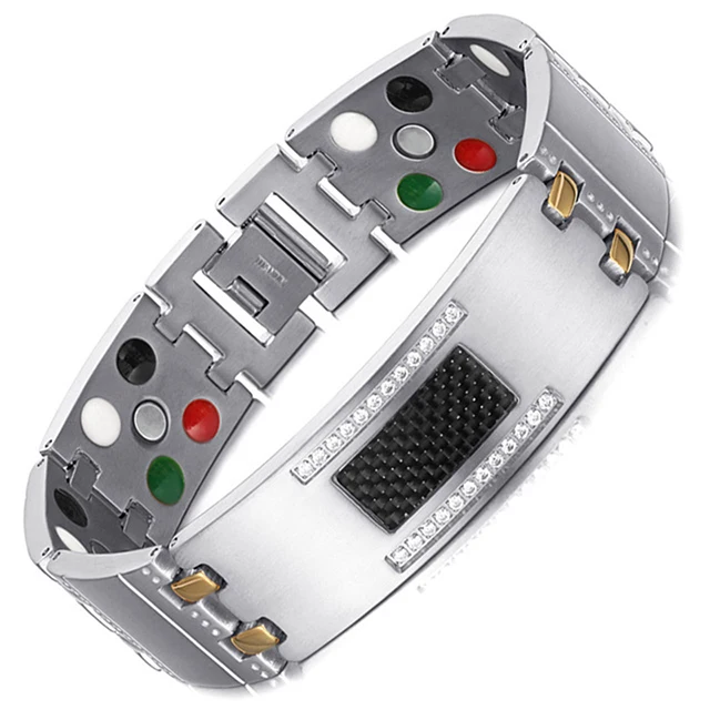 Titanium Bracelets 5in1 Health Care Crystal Magnetic Bangles For Men Germanium T - £30.60 GBP