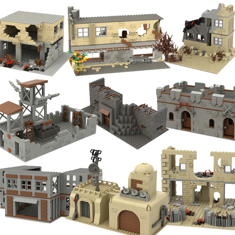 Abandoned Ruined Buildings MOC WW2 Pubg Military Base DIY Scenes Building Blocks - £19.00 GBP+