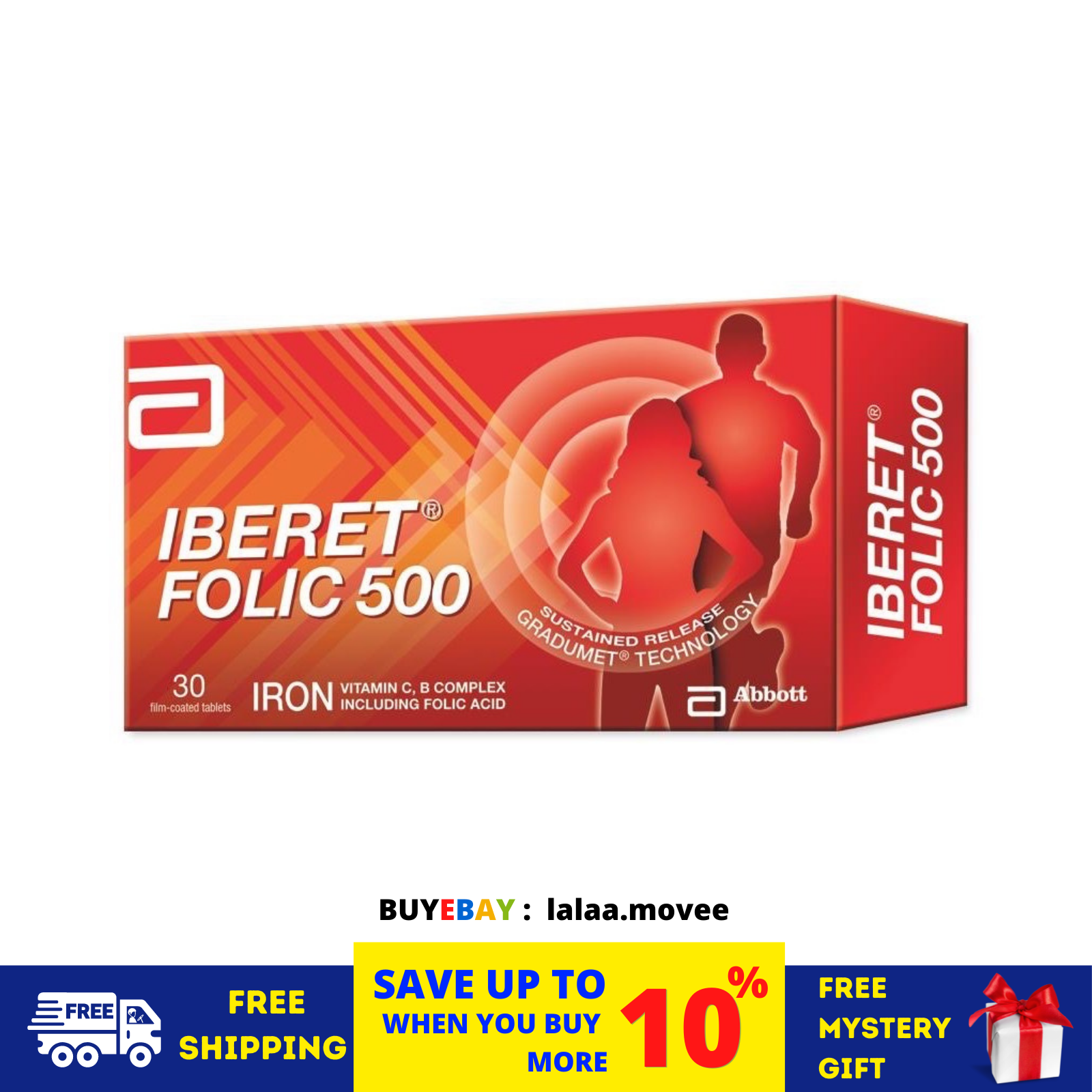 2 x Abbott Iberet Folic 500 Iron Vitamin C, B Complex, Folic Acid 30 Tab... - $39.80