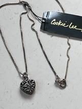 Cookie Lee 925 Italy Marked Dainty Silver Box Chain w Curlicue Cut-Out Heart Pen - £14.87 GBP