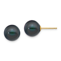 14k 9-10mm Black Round Freshwater Cultured Pearl Stud Post Earrings X90PB - $130.14