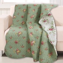 Cozy Line Home Fashions Vintage Floral Quilted Throw 100% Cotton, Blossom - £37.12 GBP