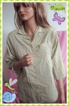 M  VINTAGE Beige Checked 3/4SLV Shirt Women Button Down Career Tunic Top Spring - £15.09 GBP
