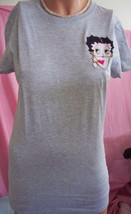 M Woman Junior Gray Betty Boop Embellished Embroidery Long Length Fited T-Shirt - £8.03 GBP