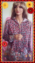 M Medium City Hearts Full Zipper Gray Leopard Floral Spring Print Hoodie Jacket - £31.89 GBP