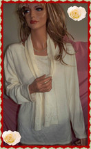 L 12 14 White Stag Cream Crystal BLING Crewneck Scarf Sweater Blouse Tunic Top - £18.01 GBP