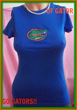 XL Woman Junior Blue UG Gator Embellished Embroidery Long Length Fited T-Shirt - £7.89 GBP