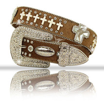 Xs S Or M Brown Leather Hair Concho Cream Cross Western Cow Boy Girl Buckle Belt - £58.72 GBP