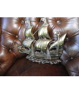 Brass Wall Plaque of Sailing Ship 15 &quot; across by 13.25&quot; H - £90.46 GBP