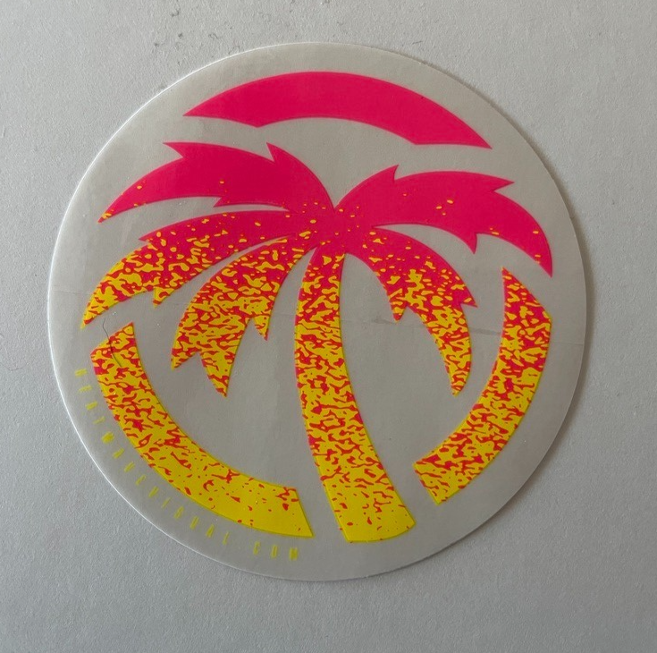 Authentic HEATWAVE Visual STICKER 3 1/2&quot; round Palm logo Pink Yellow Awe... - $2.96