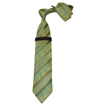 Mens Steven Land 100% Woven Silk Big Knot Tie and Hankie Set BW2426-06 Green - £38.67 GBP