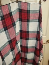 Vtg Christmas Tablecloth Red Green WhitePlaid Oval Gold Thread Holiday 96x116&quot; - $21.24