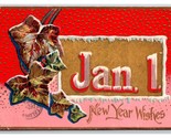 Jan 1 Nears Wishes Ivy Embossed Icicle Frame DB Postcard A16 - £4.69 GBP