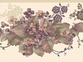 Dundee Deco DDAZBD9099 Peel and Stick Wallpaper Border - Floral Beige Purple Flo - £17.36 GBP
