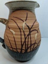 Vintage 1991 Hand Thrown Pottery Art Pitcher 3D Wheat Grass Signed 7.5&quot;High - £40.44 GBP