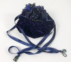 Handmade Jewelry Pouch PURPLE VELVET Drawstring Bag Beaded Travel 8 Comp... - £14.99 GBP