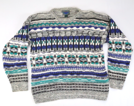 Vintage Grandpa Knit 3D Sweater Sz M Multicolor Crew Neck Striped 90s Coogi - $33.20