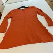 Noelle Womens Sz S M Long SLeeve Rust Burnt Orange Tee Shirt Button On Trim - £10.44 GBP