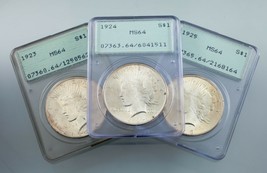 Lot of 3 PCGS Peace Dollars 1923-1925 OGH MS64 Great Lot! - £490.62 GBP