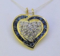 1.25 ct DIAMOND & 1/3 ct SAPPHIRE HEART PENDANT REAL SOLID 14 k GOLD 3.7 g - £782.39 GBP