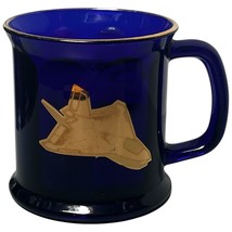 Vintage Boeing Strike Force Cobalt Blue Glass Coffee Mug 4&quot; Made In USA - $14.49