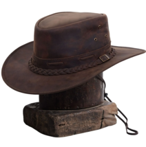 Rustic Leather Hat Western Cowboy, Cowgirl For Unisex with Handmade Braids Band - £49.54 GBP