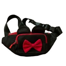 Black Fanny Pack Travel Bag Mouse Ears Red Bow Vacation - £9.49 GBP