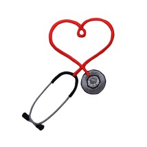 Red Medical Heart Stethoscope Embroidered Iron On Patch - £14.41 GBP