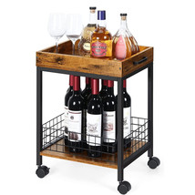 Bar Serving Cart Mobile Kitchen Serving cart with Removable Tray, Storage Shelf - £60.30 GBP